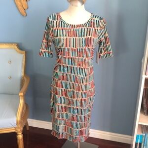 NWT LulaRoe Julia Stretch multicolor bodycon short sleeves midi dress size M